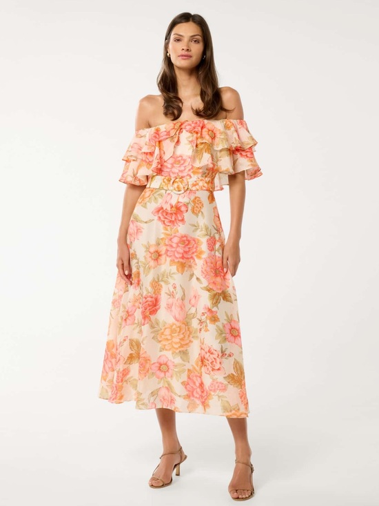 Forever New Dresses & Skirts - forever new Ruffle Off-Shoulder Dress in Peach